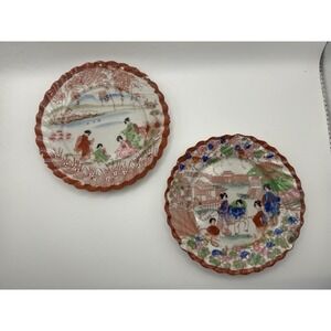 Pair Vintage Japanese‎ Kutani Hand painted Porcelain Plates